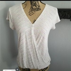 Small Anthro Maeve rainbow striped faux wrap top